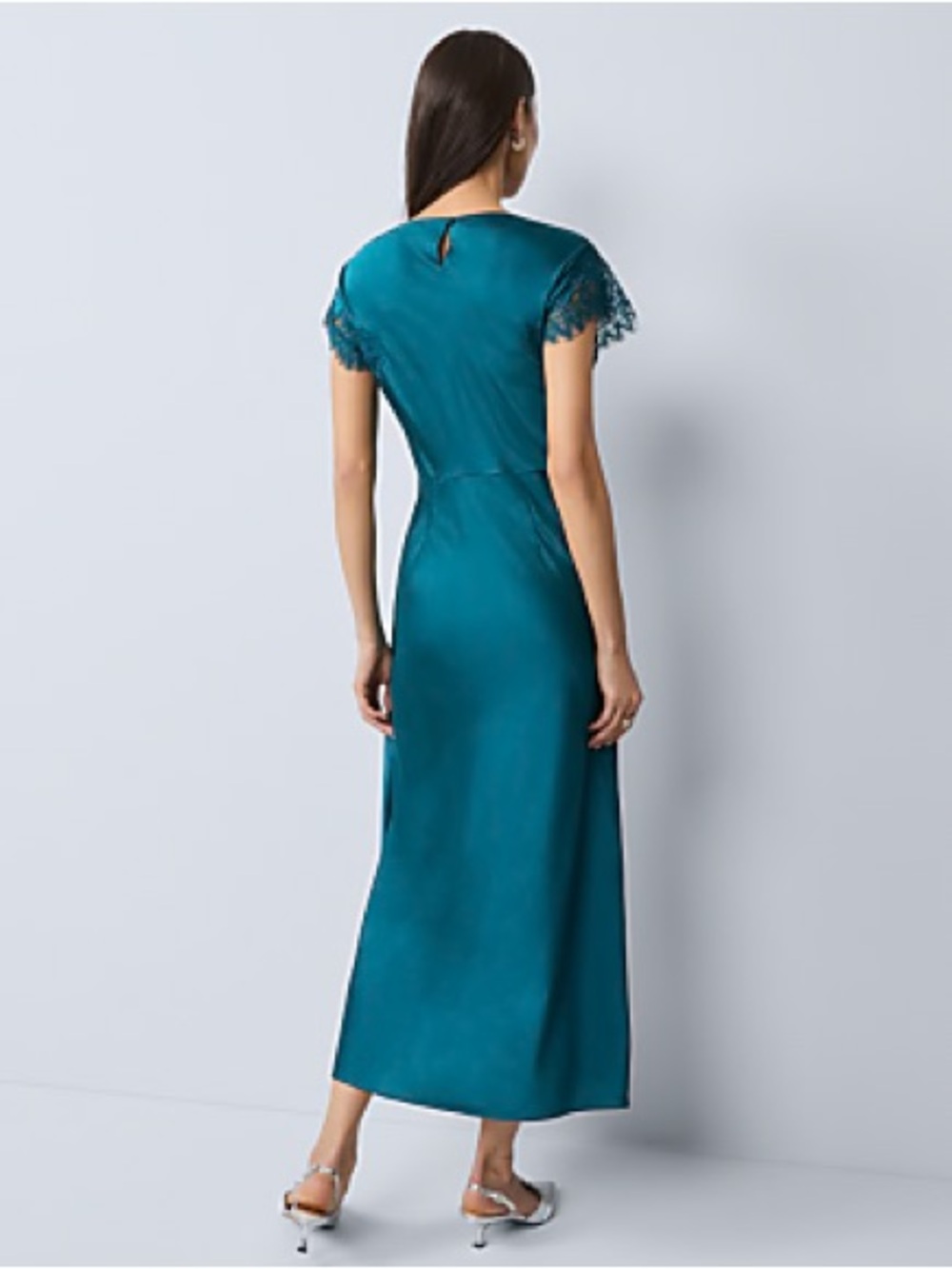 Ann Taylor Teal lace-trim Satin maxi dress - Picture 2 of 3